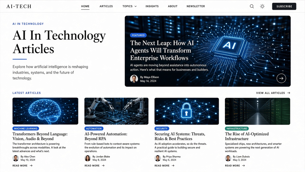 Example website concept 2 for aiintechology.com — illustrative mockup only